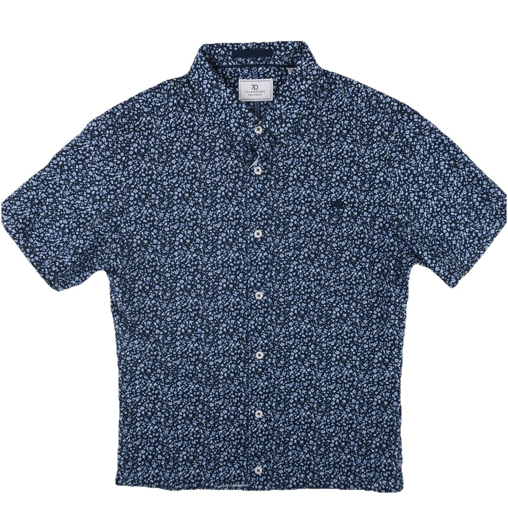 7 Diamonds 4 Way Stretch Pocket Short Sleeve Button Up Shirt Mens Small Floral‎